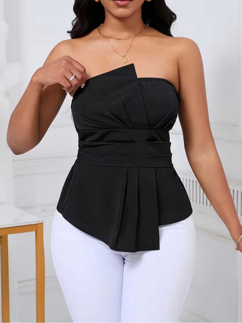 Strapless Black Peplum Evening Top Size XL